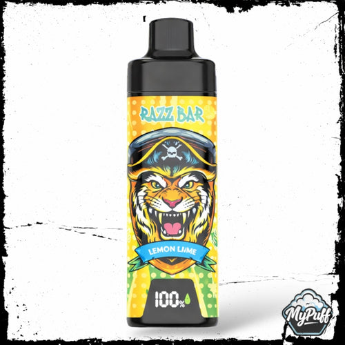Puff Razz Bar 40K jaune et verte, illustration tigre pirate, saveur Lemon Lime