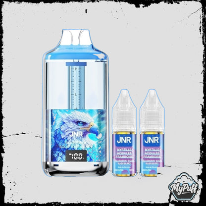 Puff JNR Falcon Gem+ 30K bleue, saveur Blueberry Sour Raspberry (Myrtille Acidulée Framboise), packaging et fioles incluses