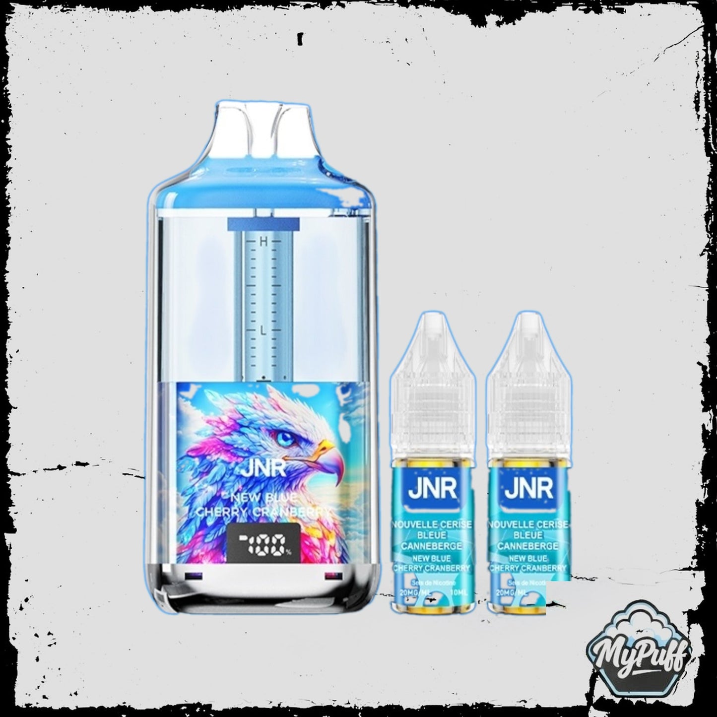 Puff JNR Falcon Gem+ 30K violette, saveur New Blue Cherry Cranberry (Nouvelle Cerise Bleue Canneberge), avec fioles