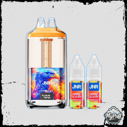 Puff JNR Falcon Gem+ 30K rouge, saveur Cherry Ice (Cerise Glacée), avec packaging et fioles de recharge