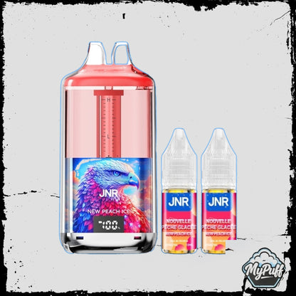 Puff JNR Falcon Gem+ 30K orange, saveur New Peach Ice (Nouvelle Pêche Glacée), avec packaging et fioles