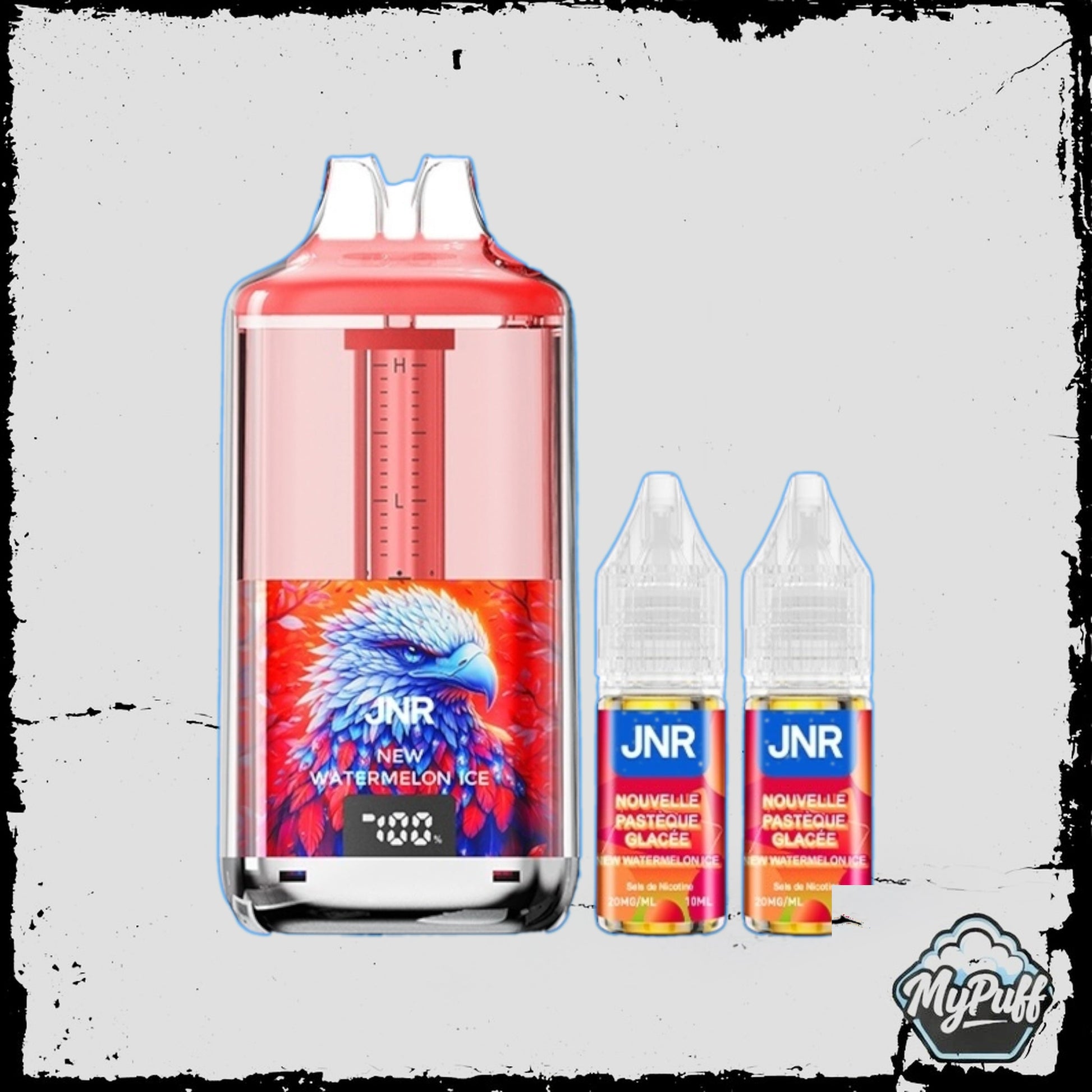 Puff JNR Falcon Gem+ 30K verte, saveur New Watermelon Ice (Nouvelle Pastèque Glacée), avec packaging et fioles
