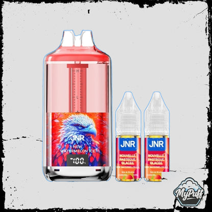 Puff JNR Falcon Gem+ 30K verte, saveur New Watermelon Ice (Nouvelle Pastèque Glacée), avec packaging et fioles