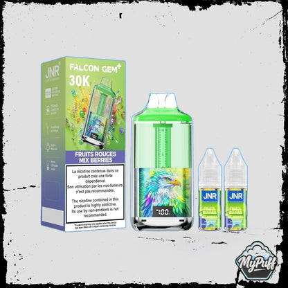 Puff JNR Falcon Gem+ 30K verte, saveur Mix Berries, avec écran indicateur de batterie et fioles incluses