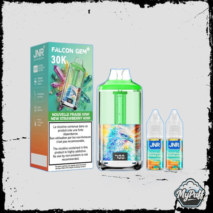 Puff JNR Falcon Gem+ 30K rose, saveur New Strawberry Kiwi, avec écran indicateur de batterie et fioles incluses