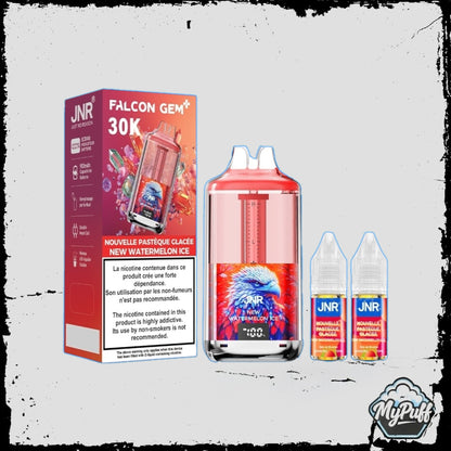 Puff JNR Falcon Gem+ 30K verte, saveur New Watermelon Ice, avec écran indicateur de batterie et fioles incluses